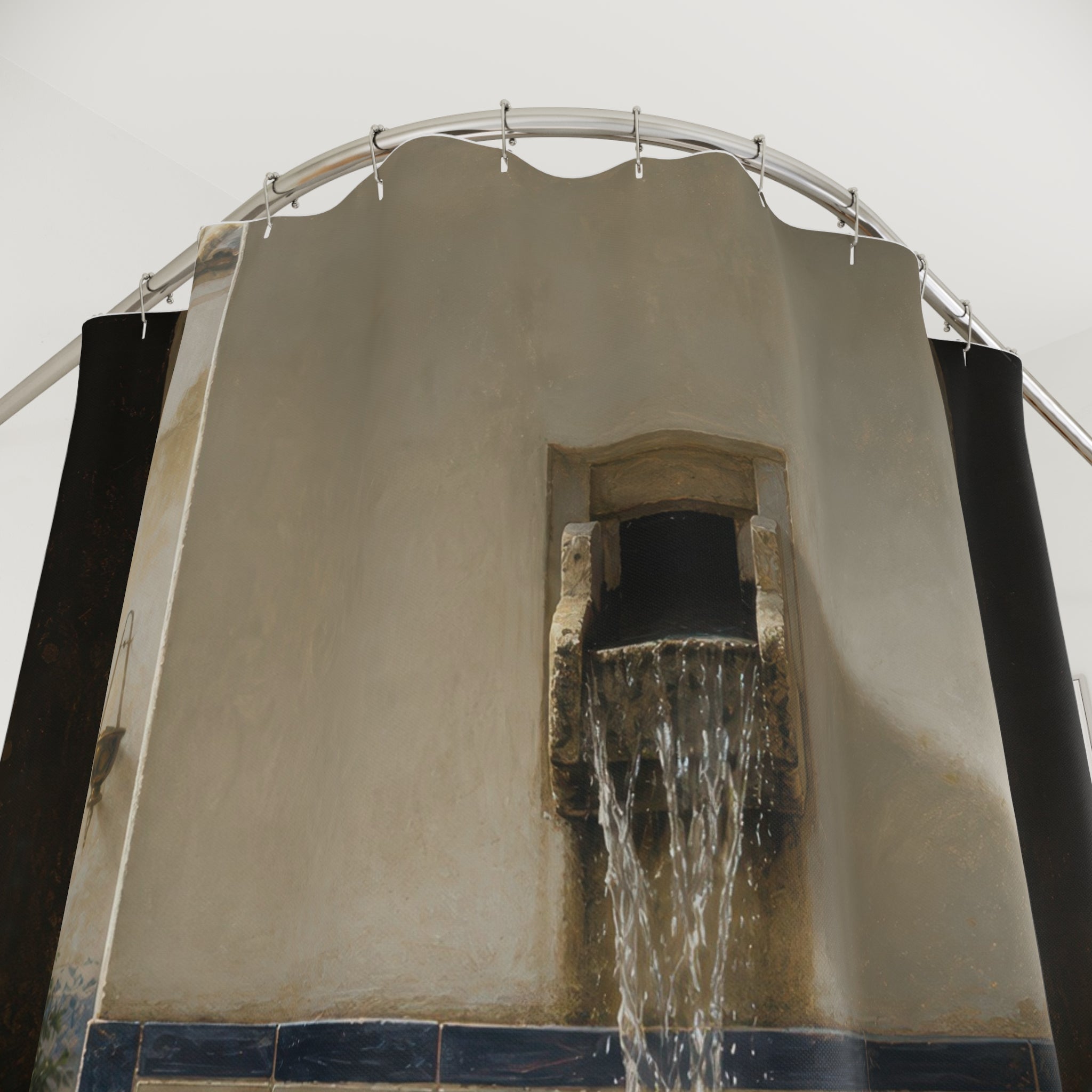 Blue Tile Water Feature Print Shower Curtain