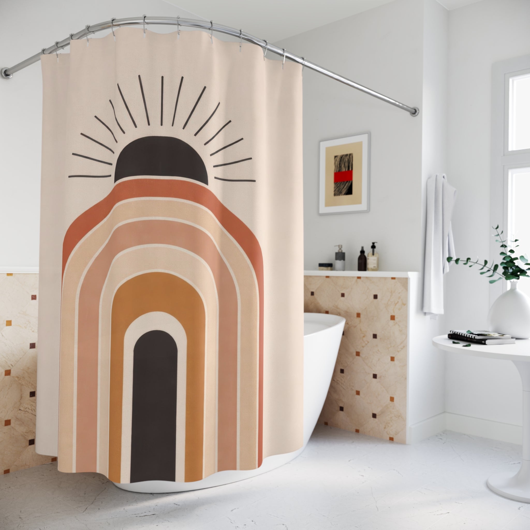 Boho Arch Shower Curtain – Terracotta Beige