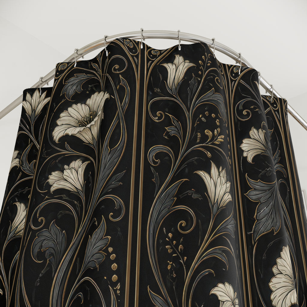 Black Floral Lily Panel Shower Curtain