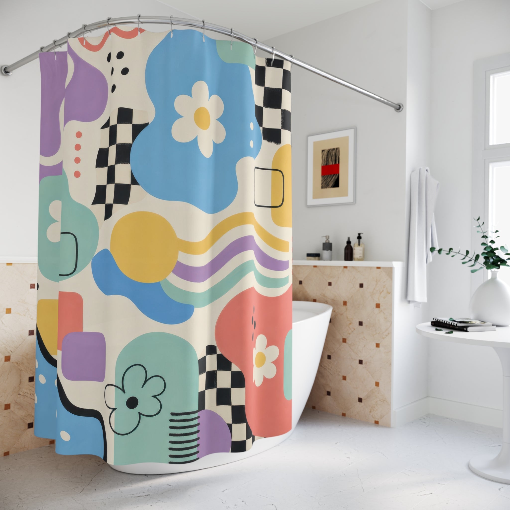 Retro Abstract Flower 90s Shower Curtain