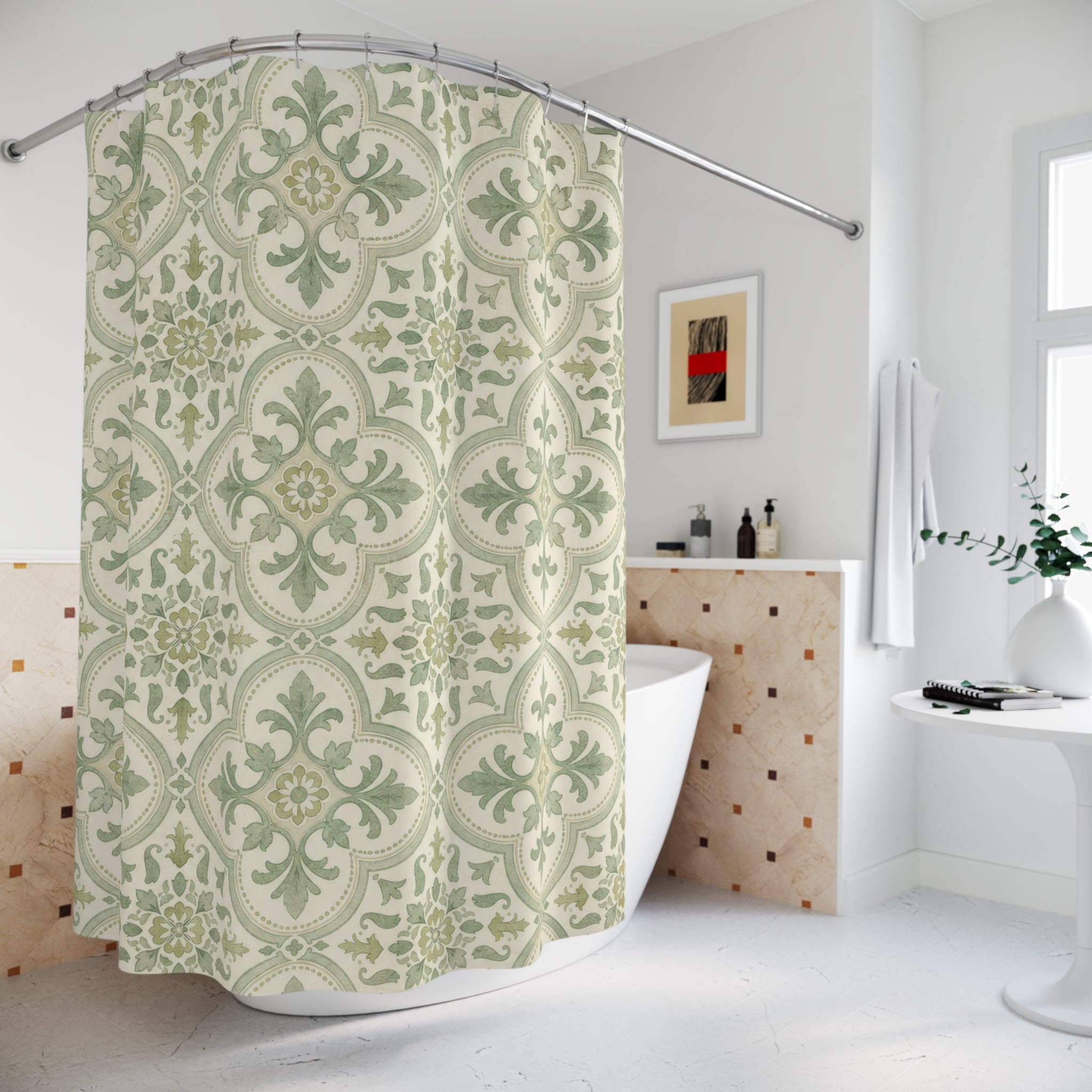 Celadon Medallion Shower Curtain