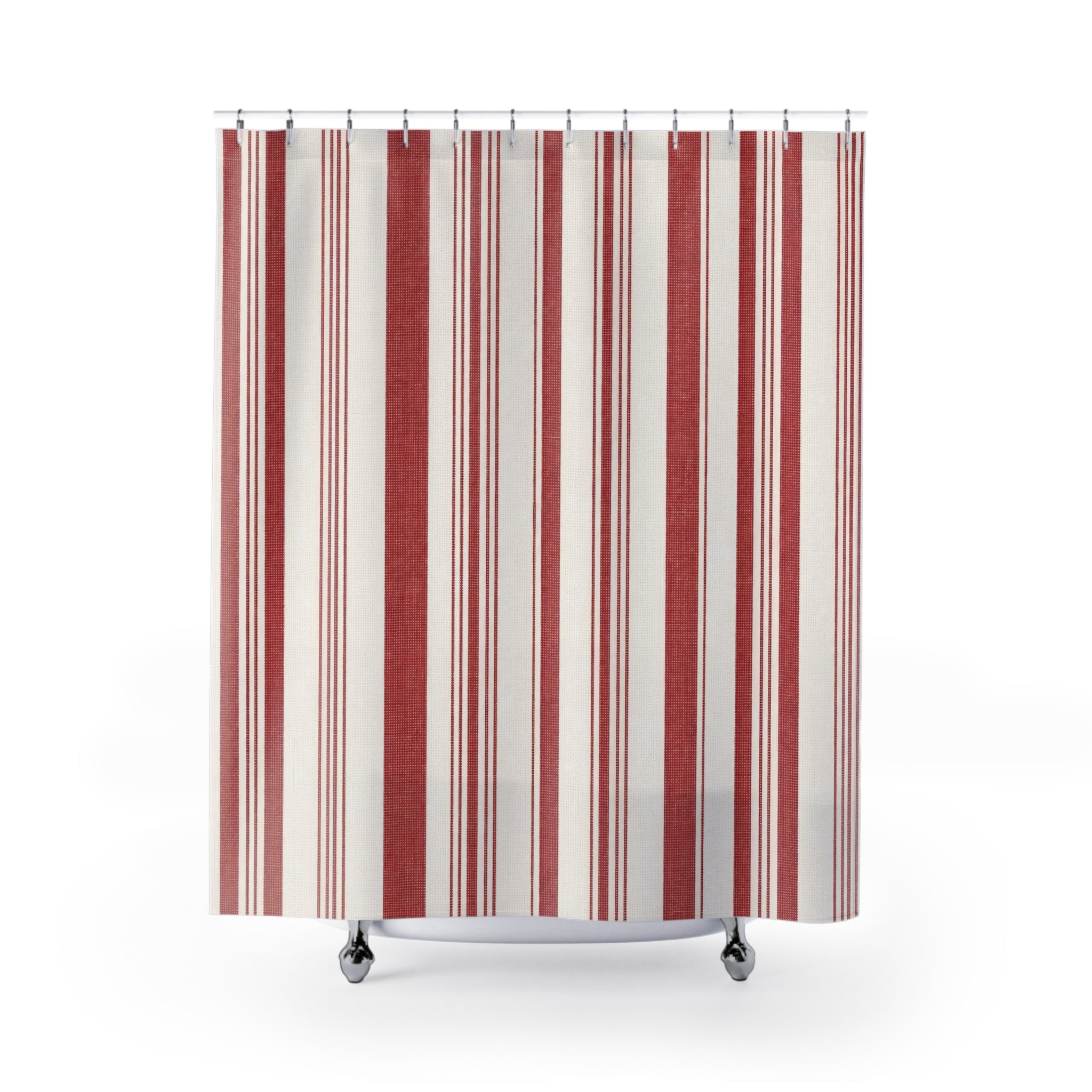 Red and White Varied Stripe Shower Curtain: Vertical Stripe