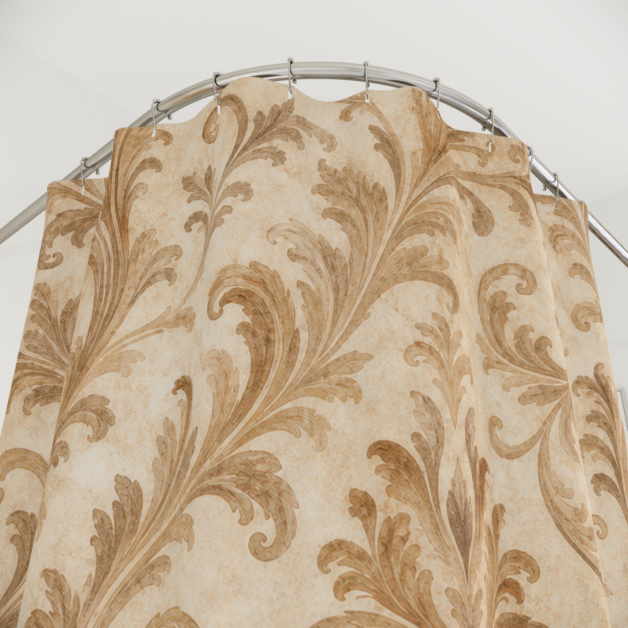 Beige Tan Ornate Scroll Shower Curtain