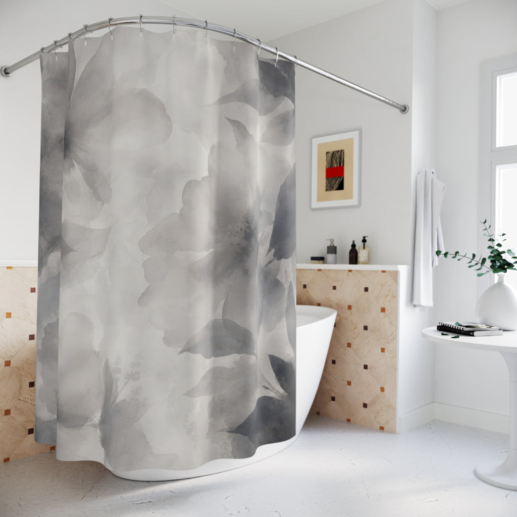 Watercolor Gray Floral Shower Curtain