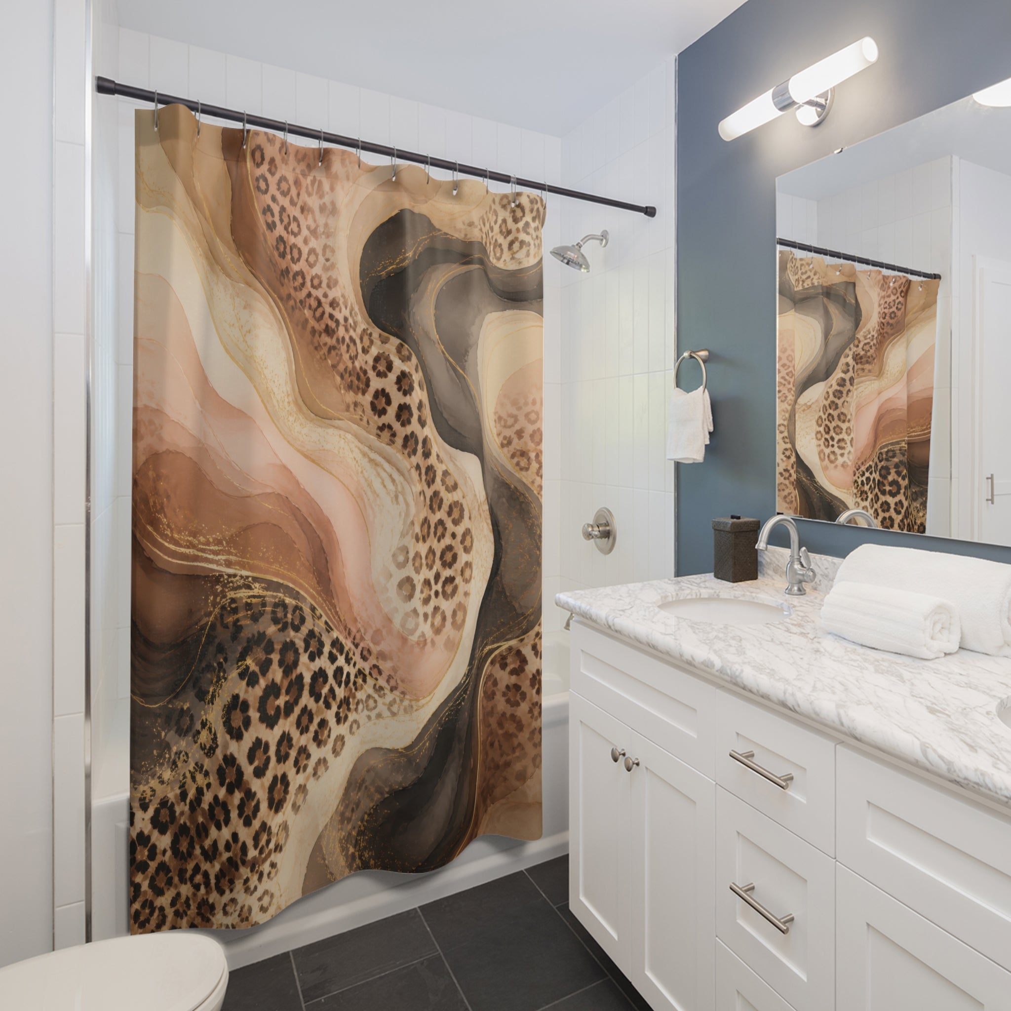 Cream Cocoa Marbled Leopard Shower Curtain