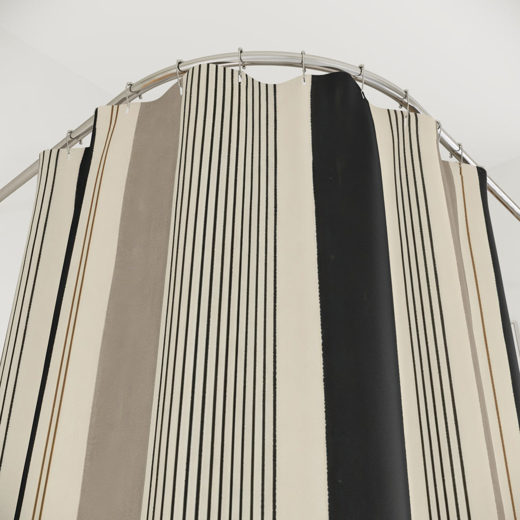 Beige Ticking Stripe Mix Shower Curtain