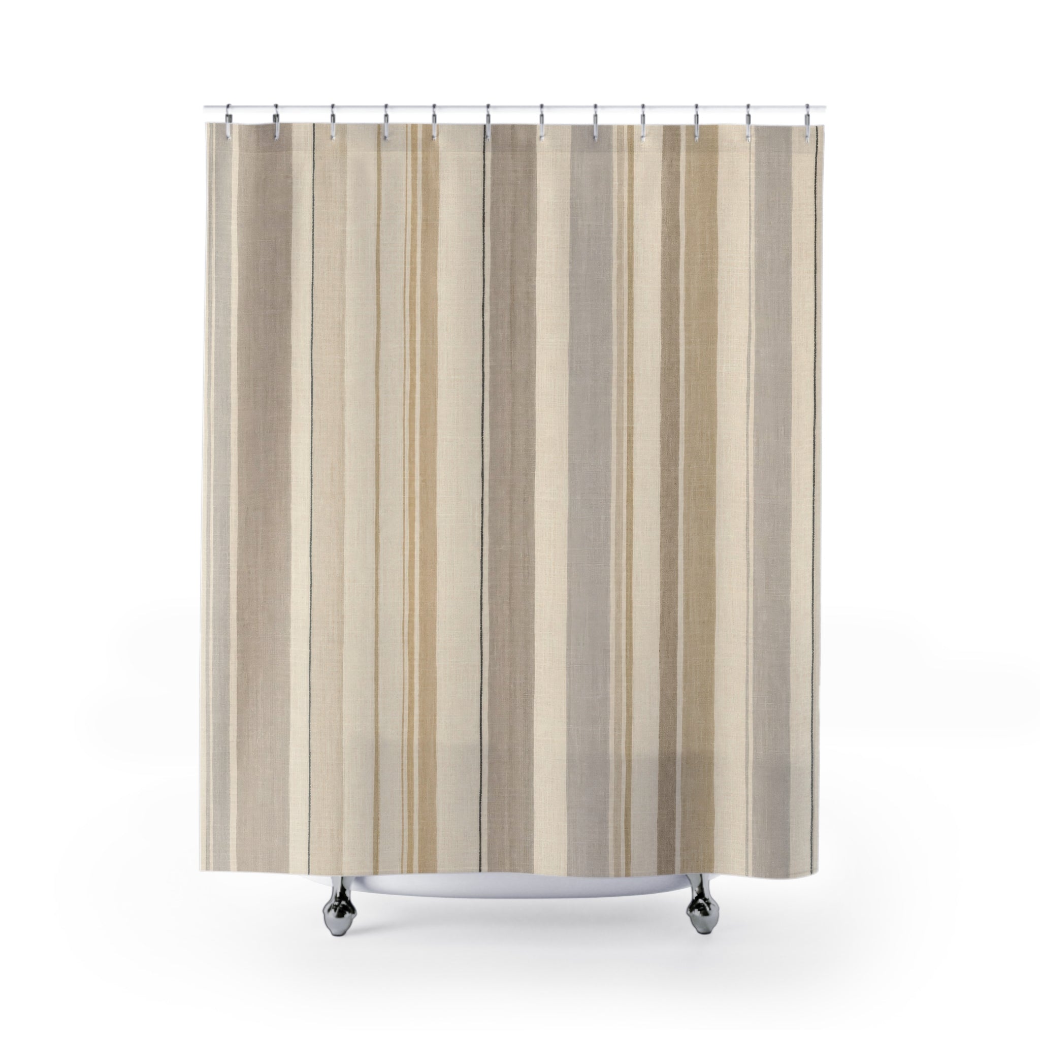 Ivory Gray Minimal Watercolor Stripe Shower Curtain