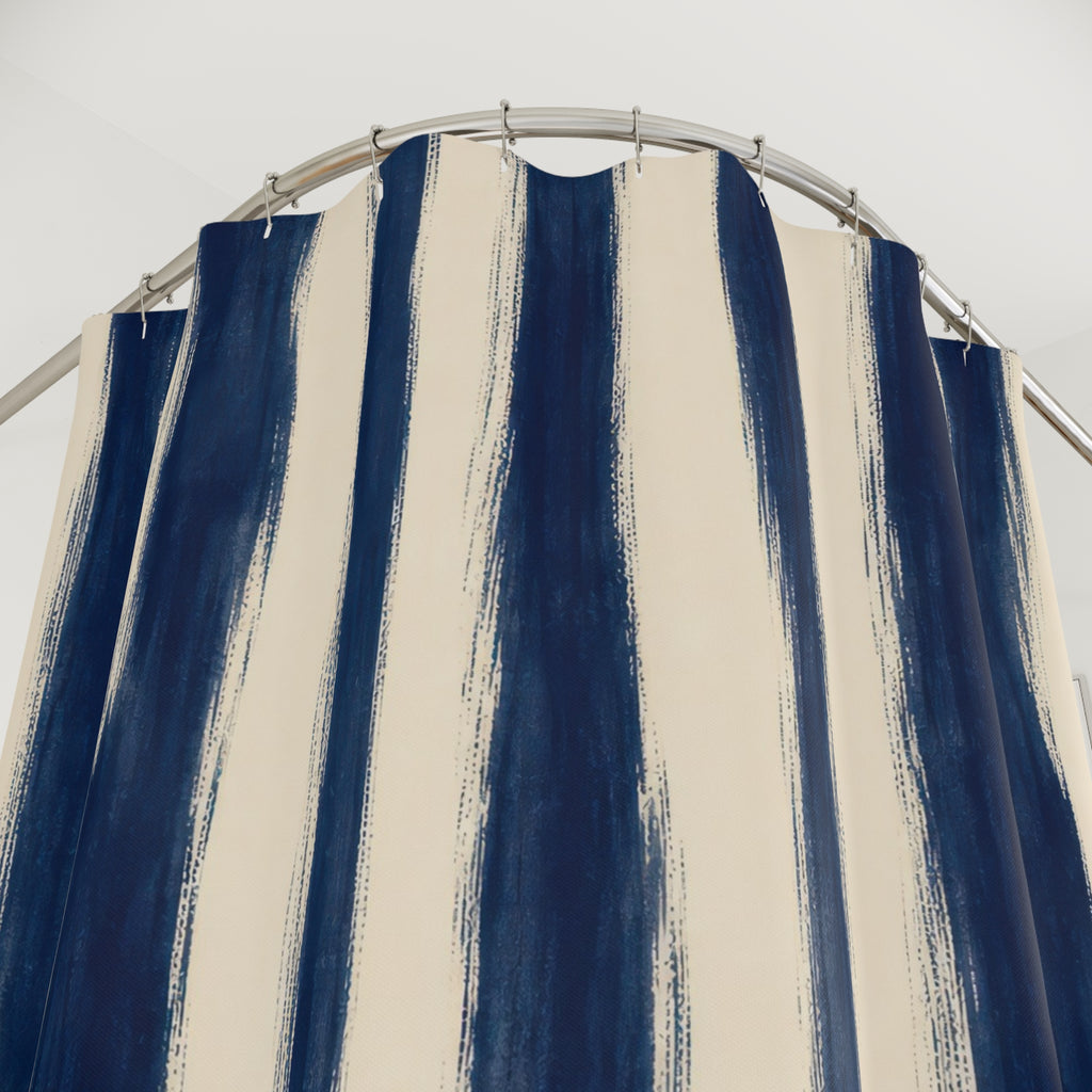 Navy Indigo Irregular Stripe Shower Curtain