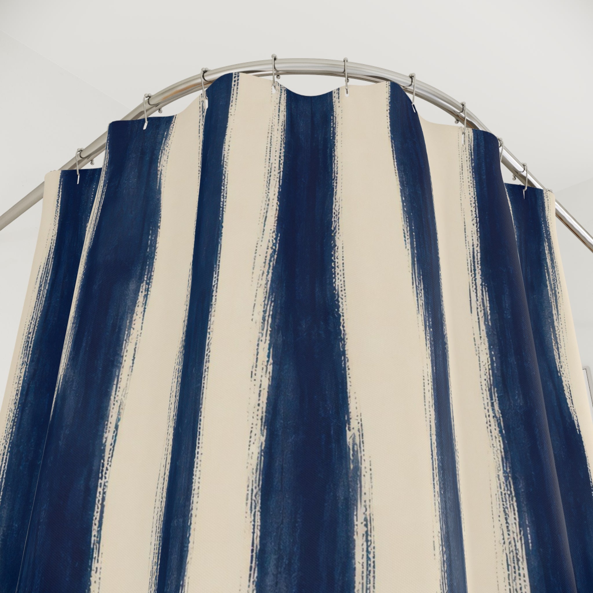 Navy Indigo Irregular Stripe Shower Curtain