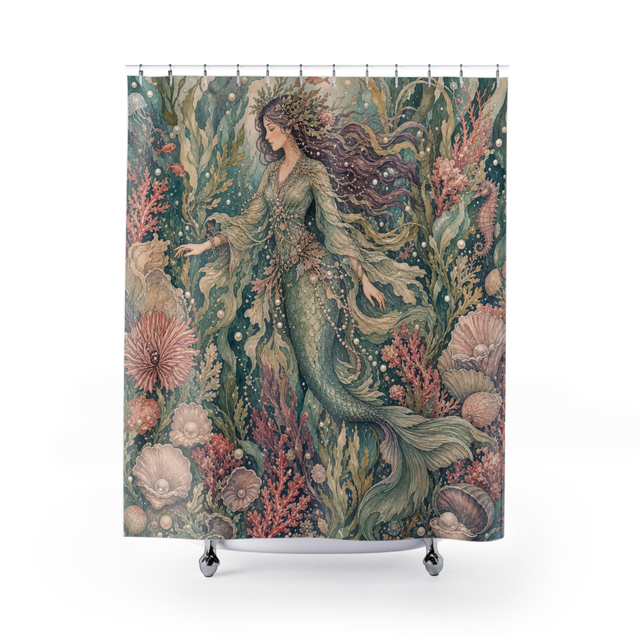 Sea Green Botanical Ocean Shower Curtain