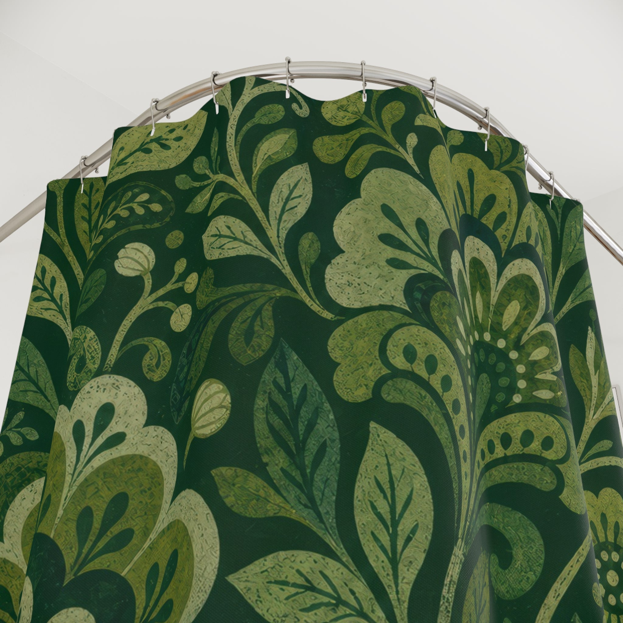 Green Floral Shower Curtain, Boho Paisley Bath Decor, Sage Botanical Vine Pattern, Guest Bathroom Decor, Ornamental Bohemian Style
