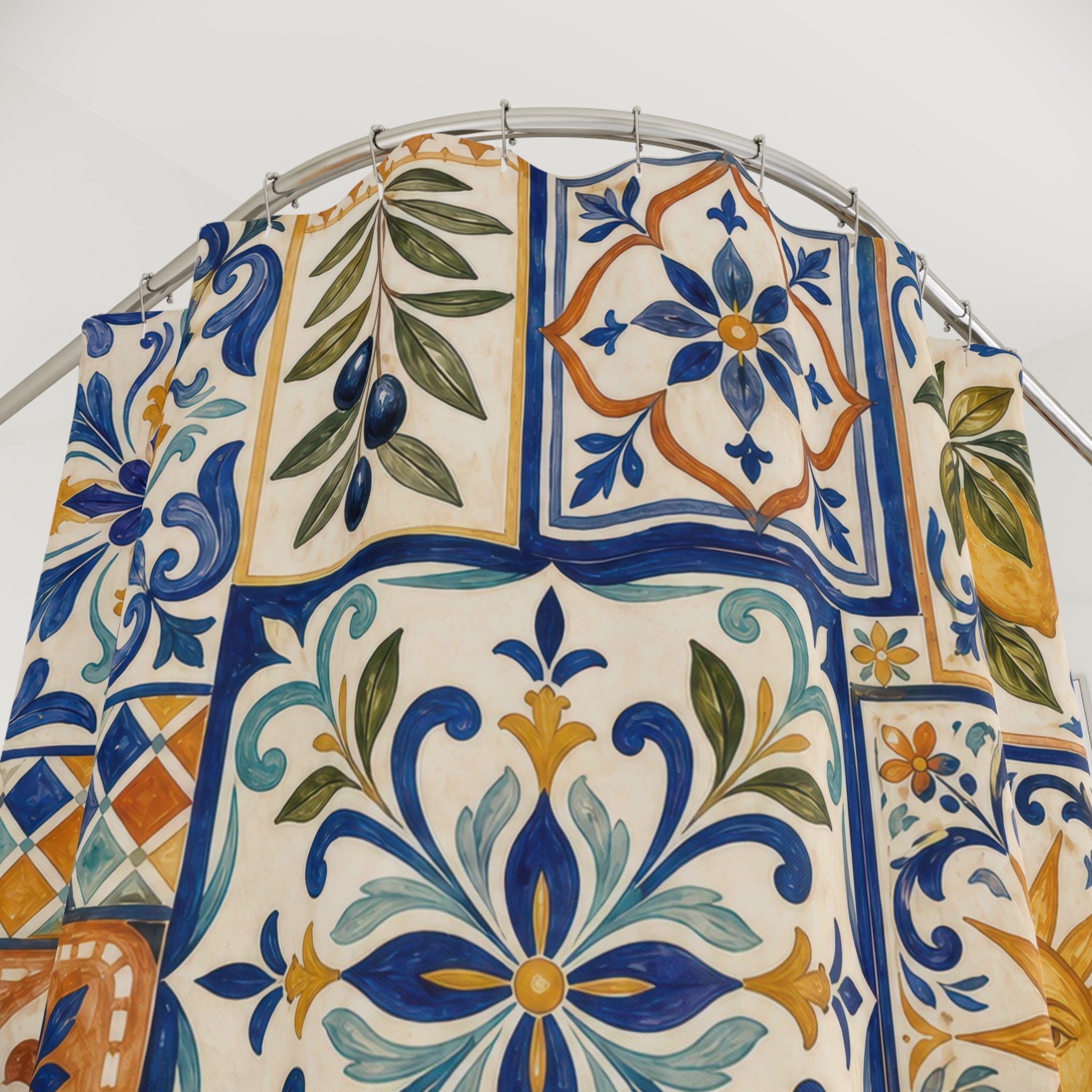 Mediterranean Painted Tiles Shower Curtain