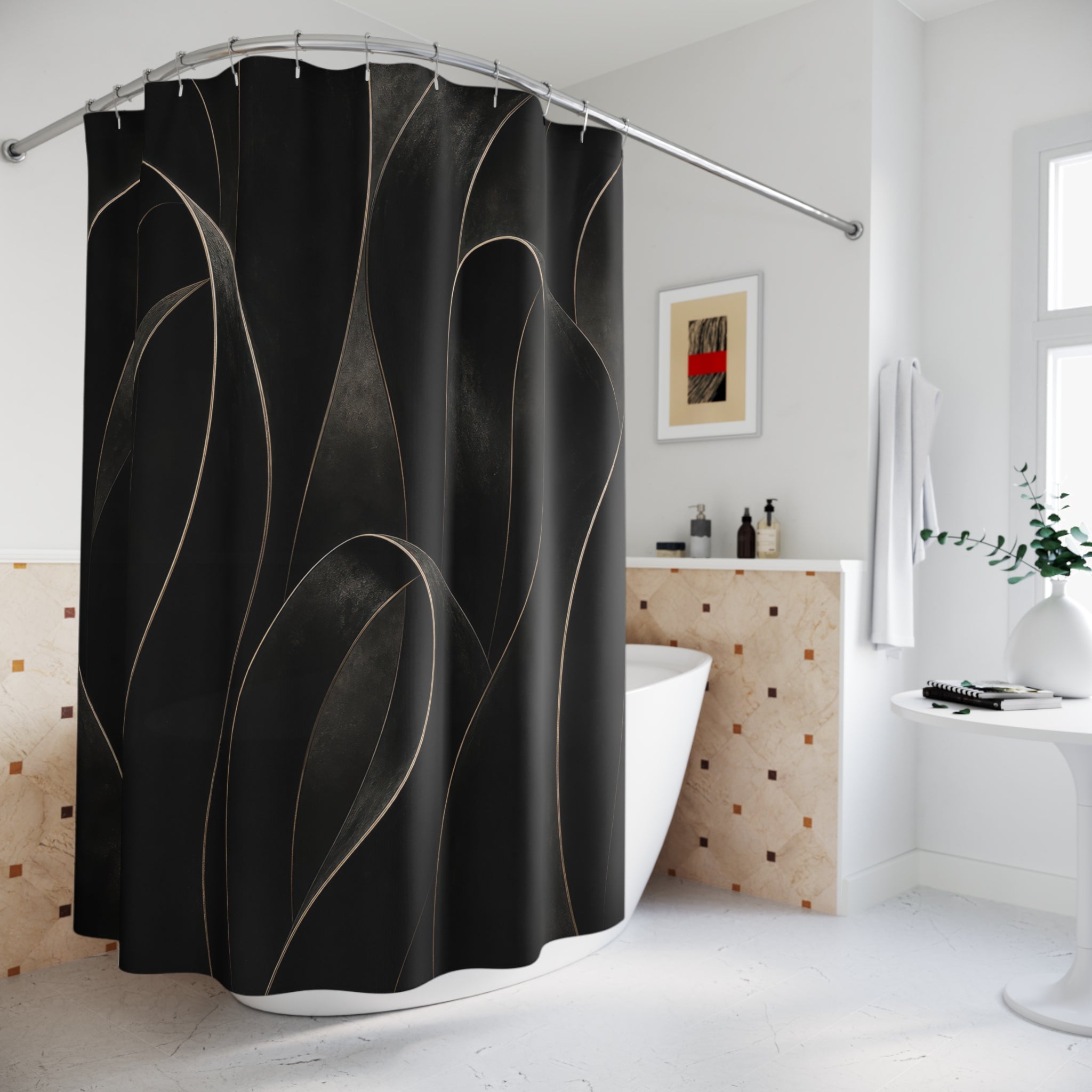 Abstract Ribbon Line Art Shower Curtain