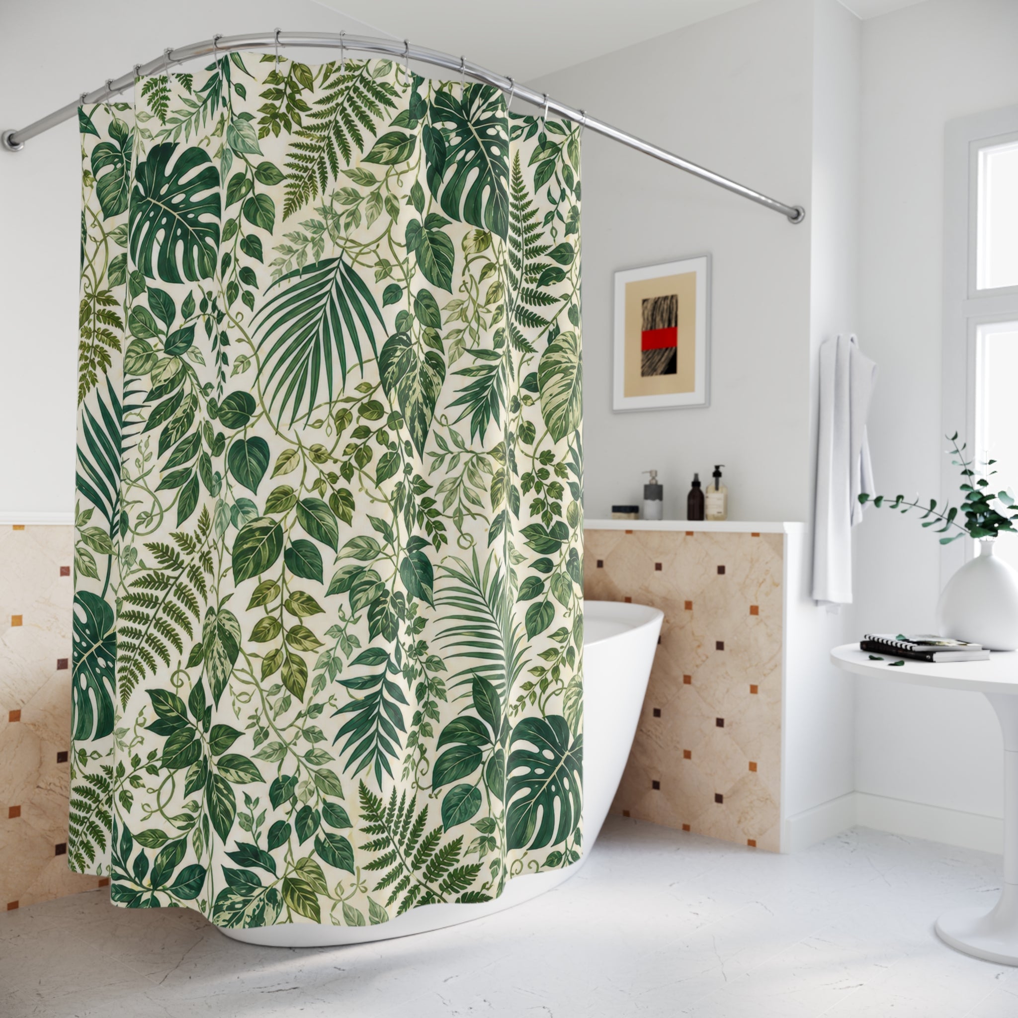 Palm Leaf Tropical Dense Floral Botanical Shower Curtain