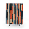 Rust Navy Block Stripe Shower Curtain