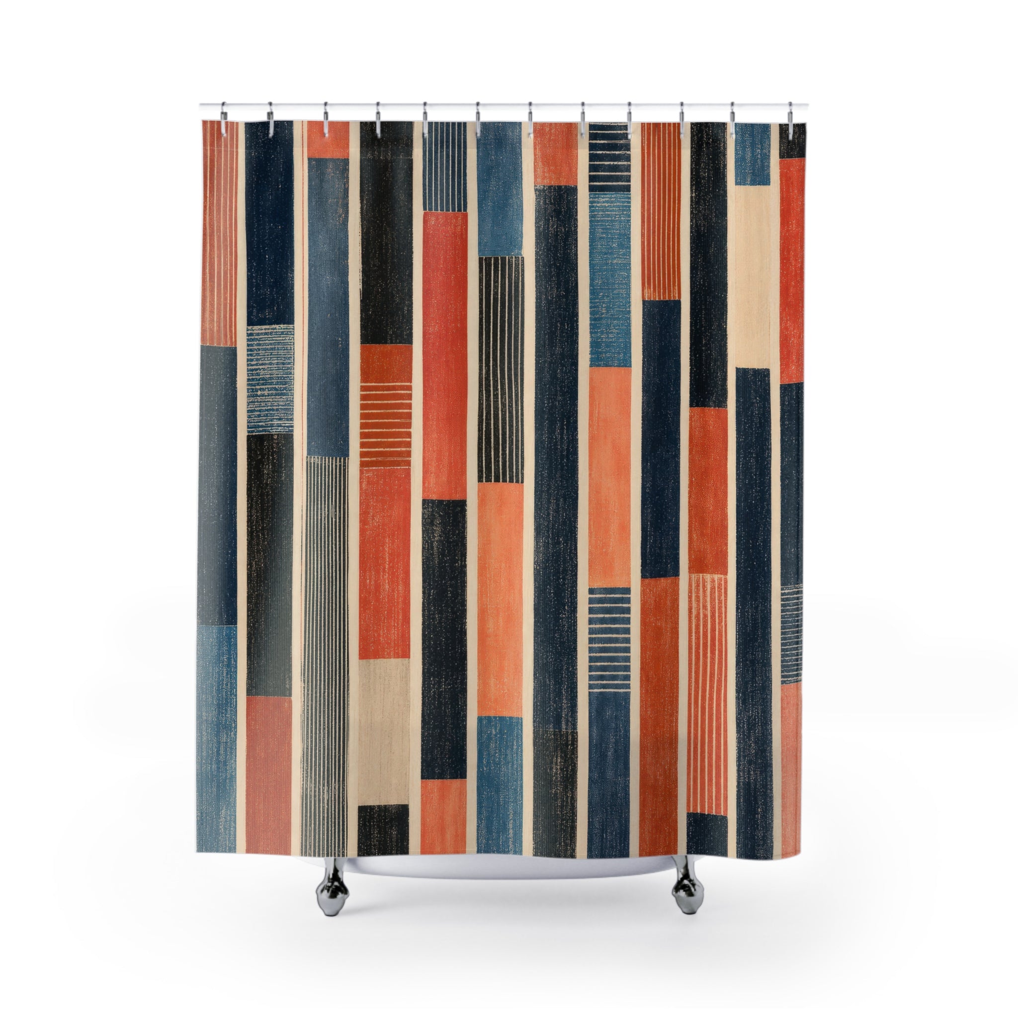 Rust Navy Block Stripe Shower Curtain