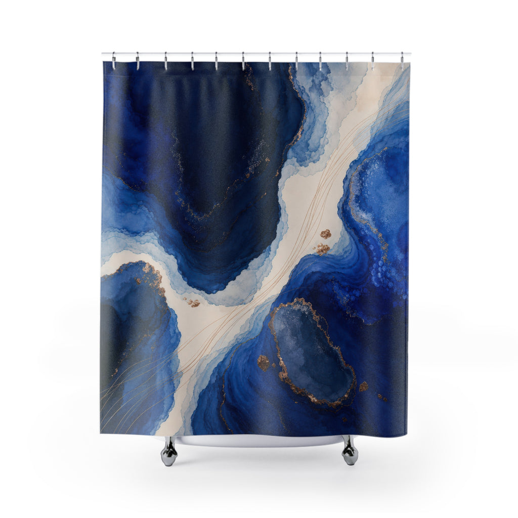 Ultramarine Tidal Forms Navy Blue Shower Curtain