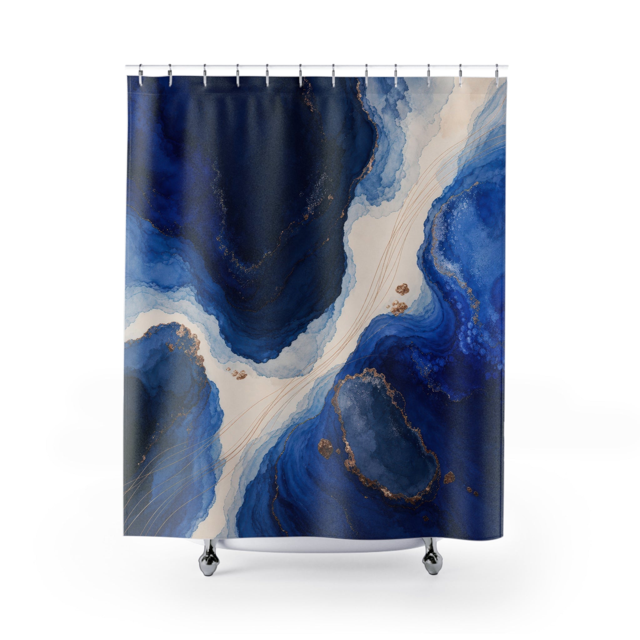 Ultramarine Tidal Forms Navy Blue Shower Curtain