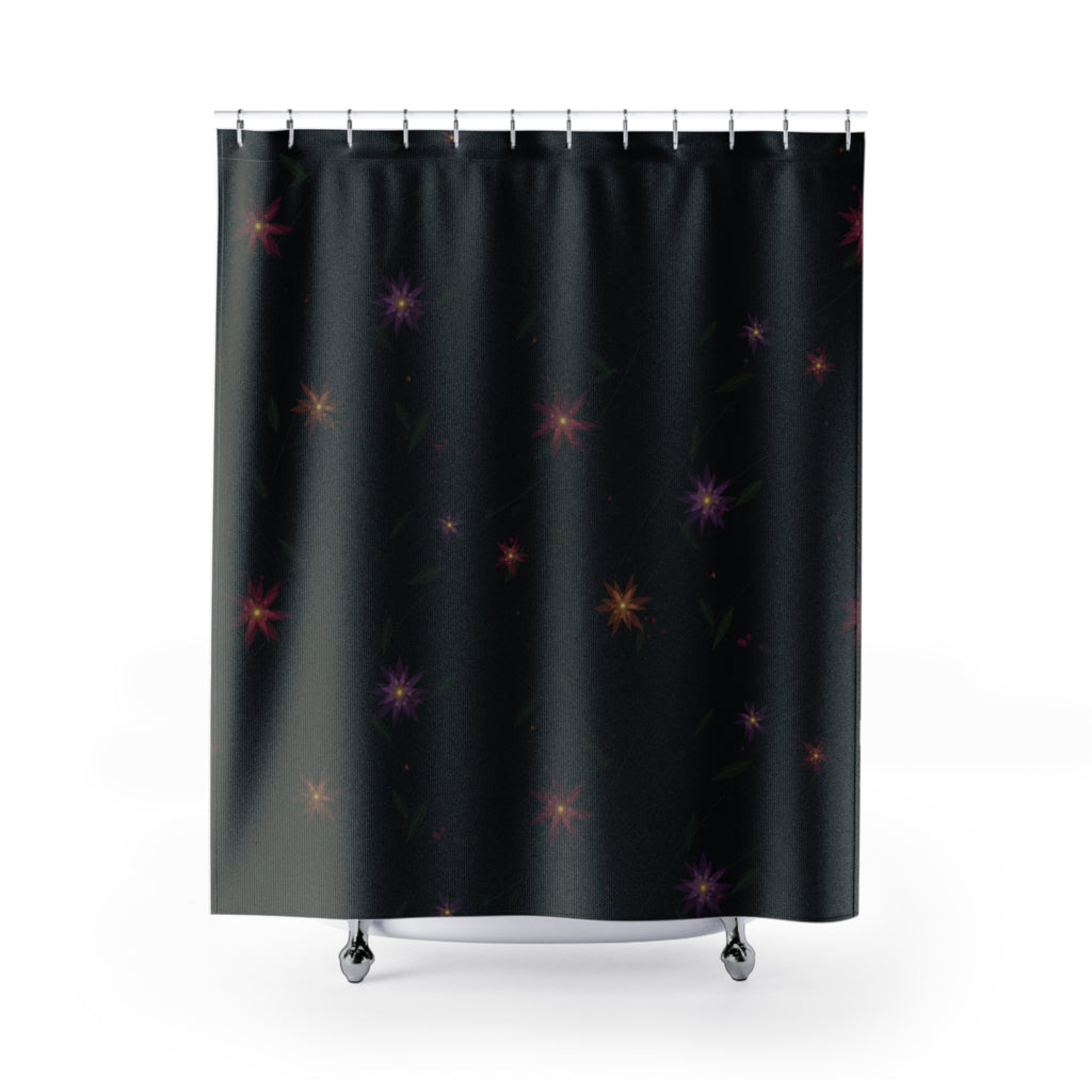 Moody Wildflower Shower Curtain — Pink on Black