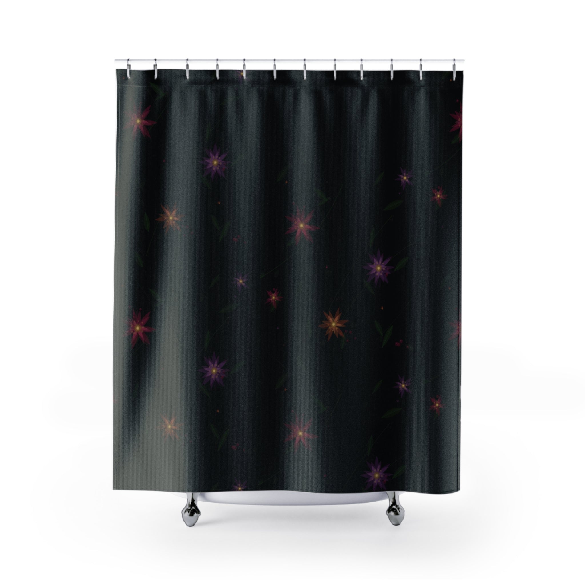 Moody Wildflower Shower Curtain — Pink on Black