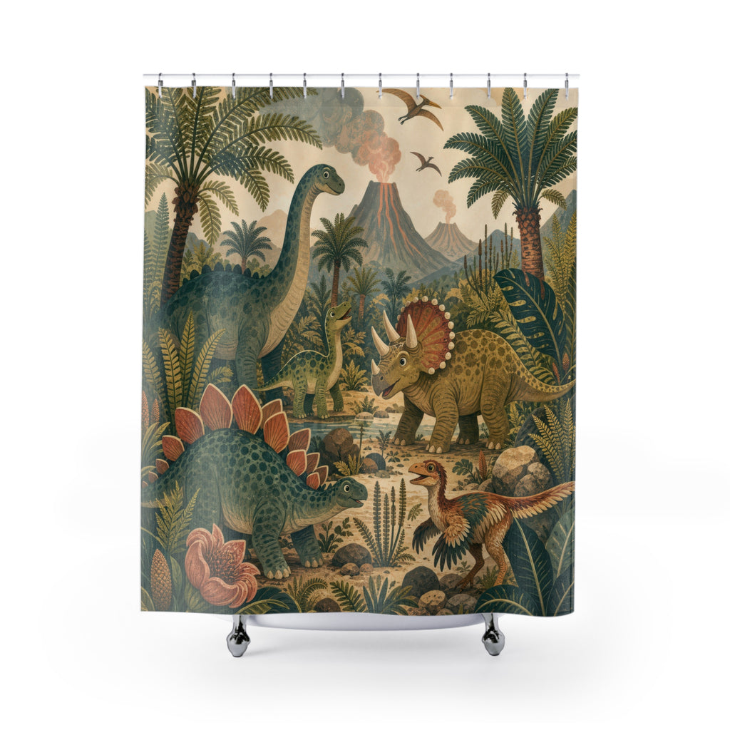 Prehistoric Dinosaur Garden Kids Shower Curtain