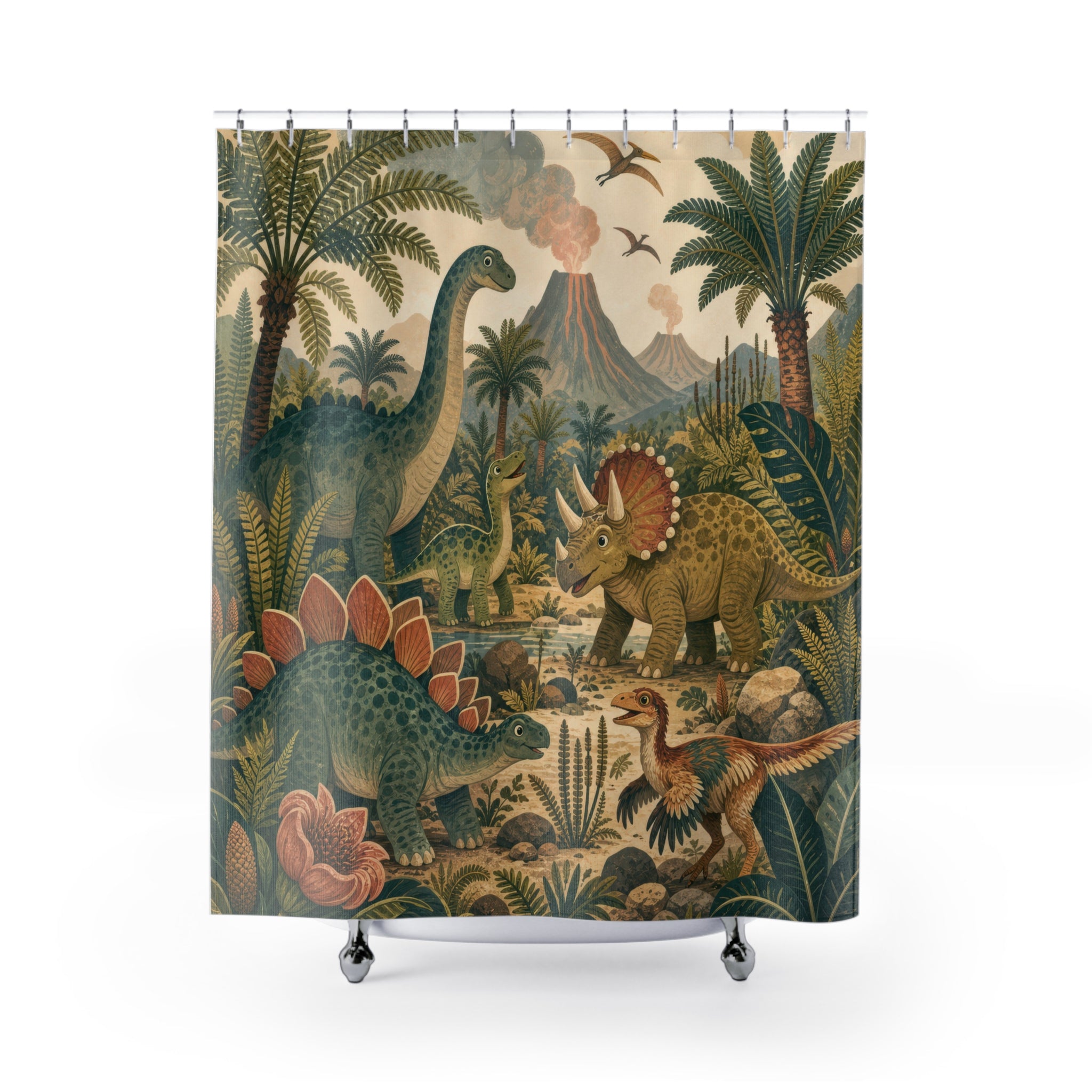 Prehistoric Dinosaur Garden Kids Shower Curtain