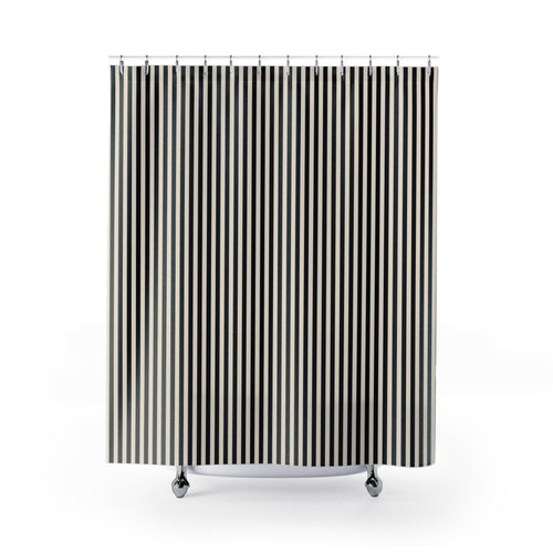 Black and Cream Cabana Stripe Shower Curtain