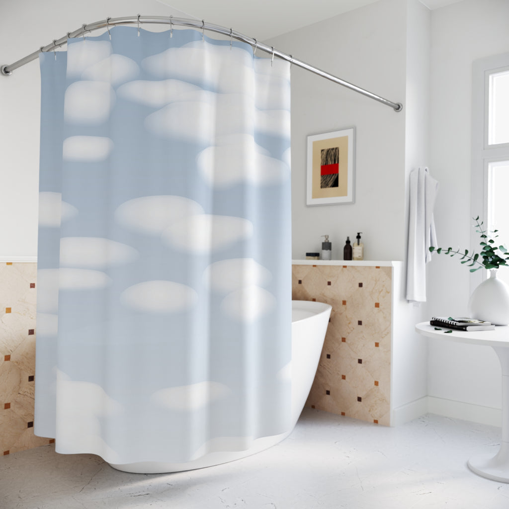 Blue and White Cloud Drift Shower Curtain