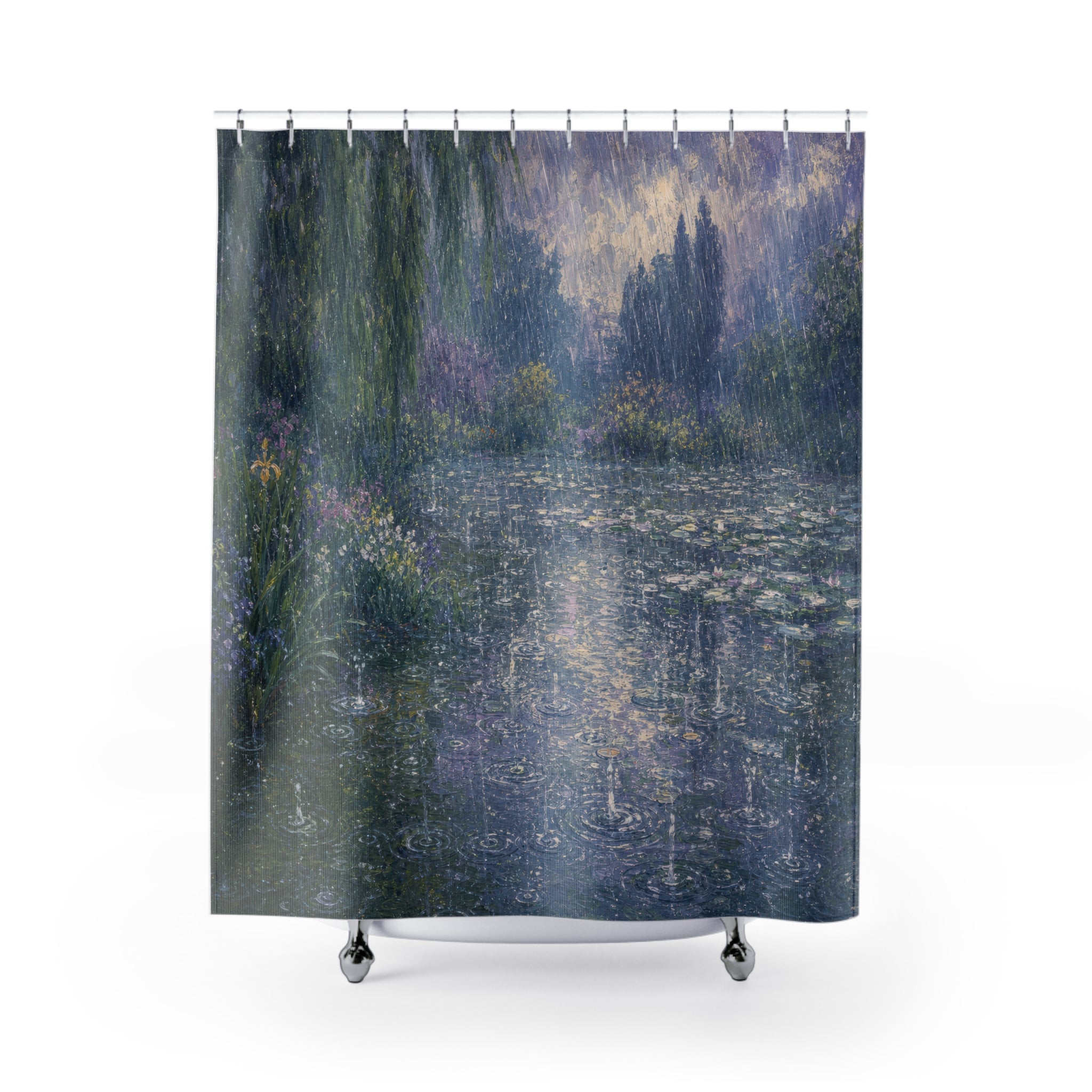 Impressionist Garden Pond Print Shower Curtain