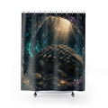 Blue Crystal Cave Ankylosaurus shower curtain with full front view
