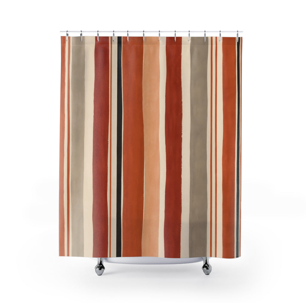 Red Orange Vertical Stripe Shower Curtain