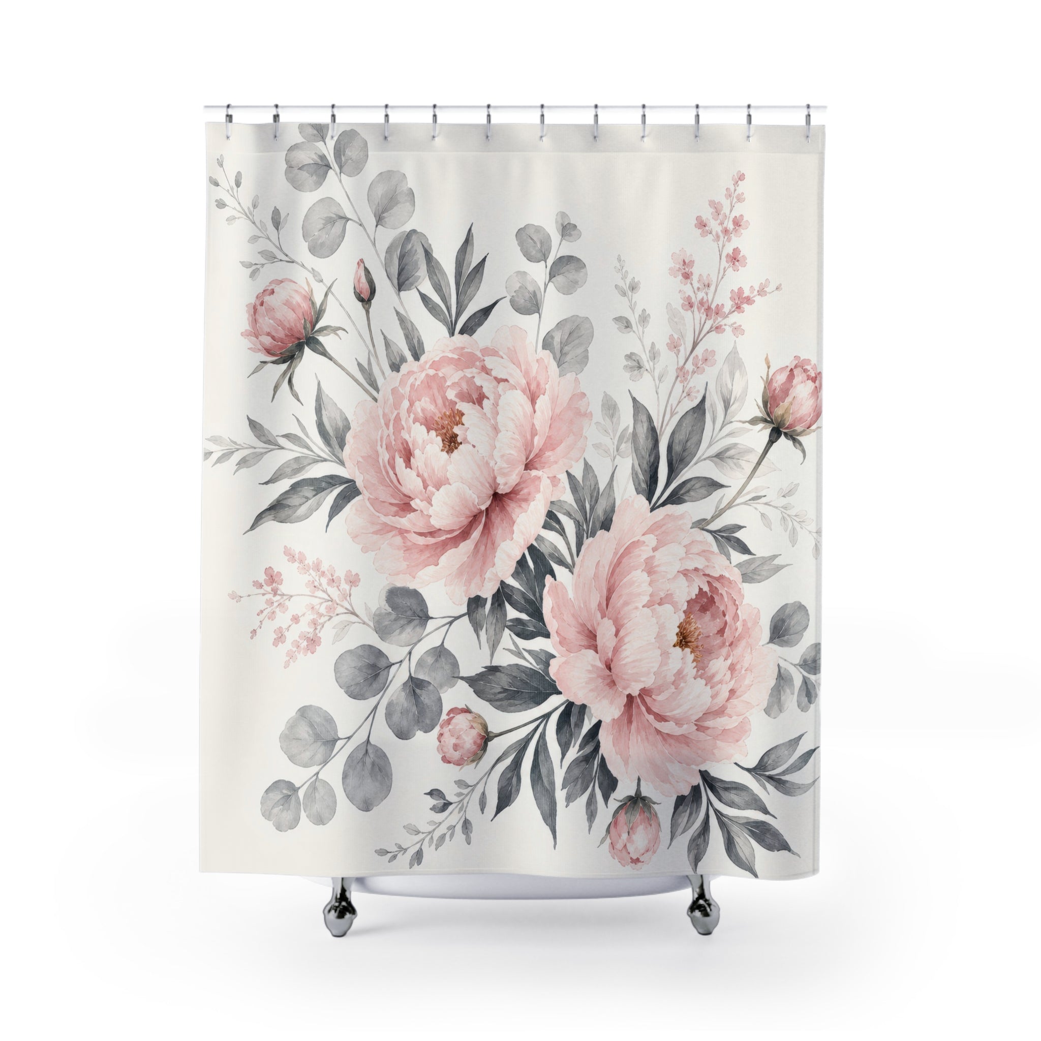 Gray Pink Floral Shower Curtain: Gray Pink Shower Curtain