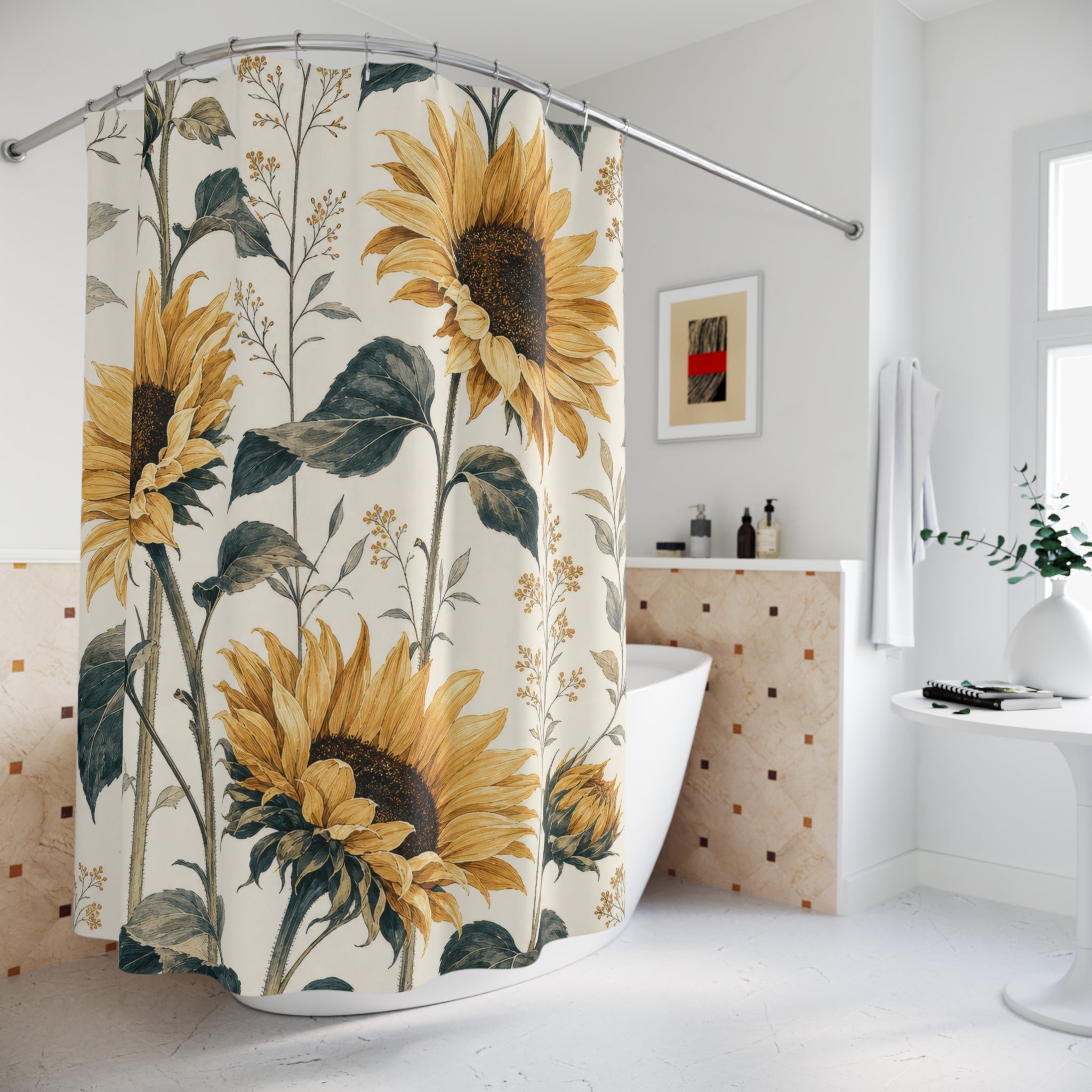 Yellow Botanical Flower Sunflower Shower Curtain