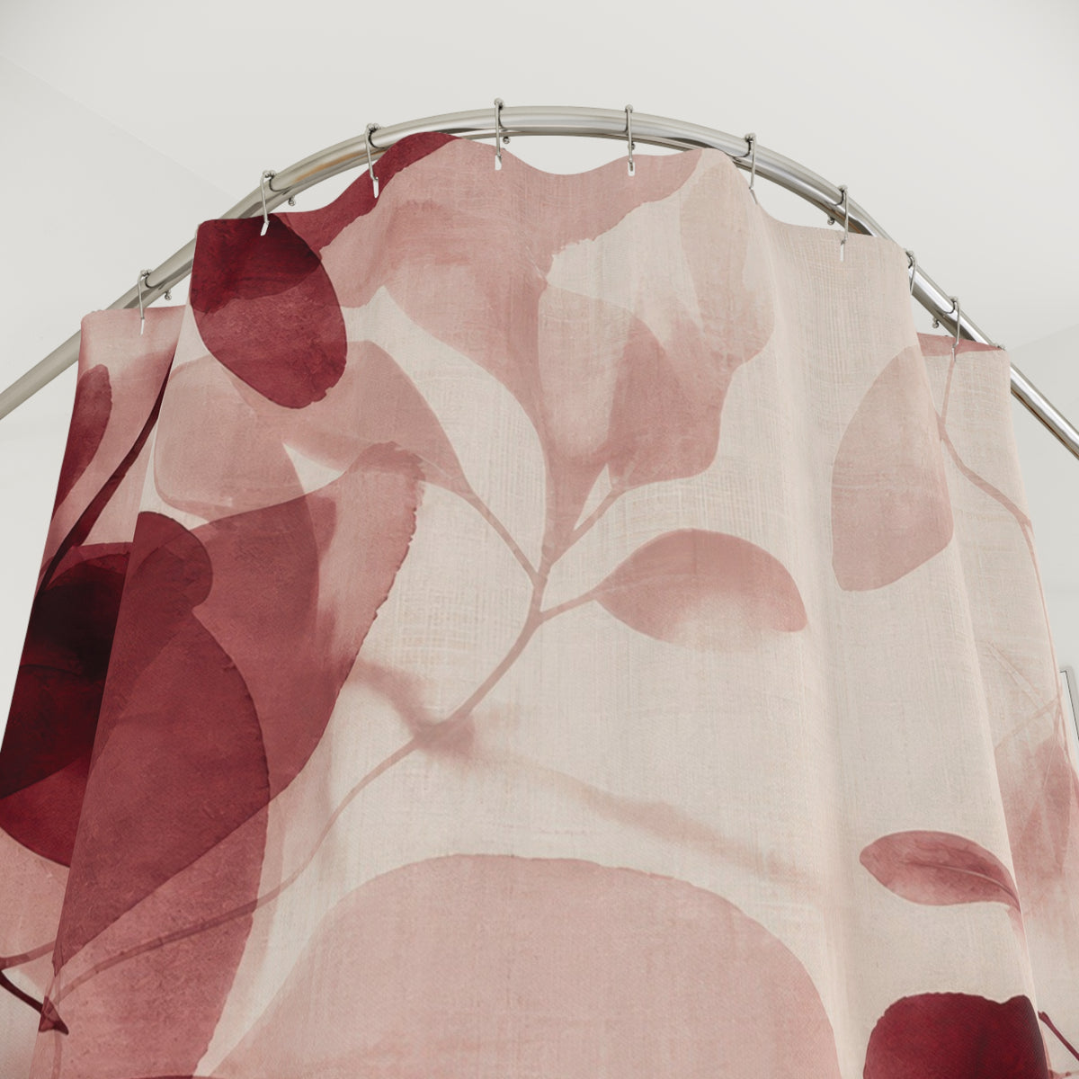 Pink Watercolor Botanical Red Floral Shower Curtain