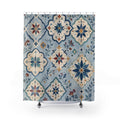 Blue Moroccan Tile Shower Curtain, Mediterranean Bathroom Decor, Blue Tile Bath Curtain, Patterned Guest Bathroom Decor, Tile Bath Decor