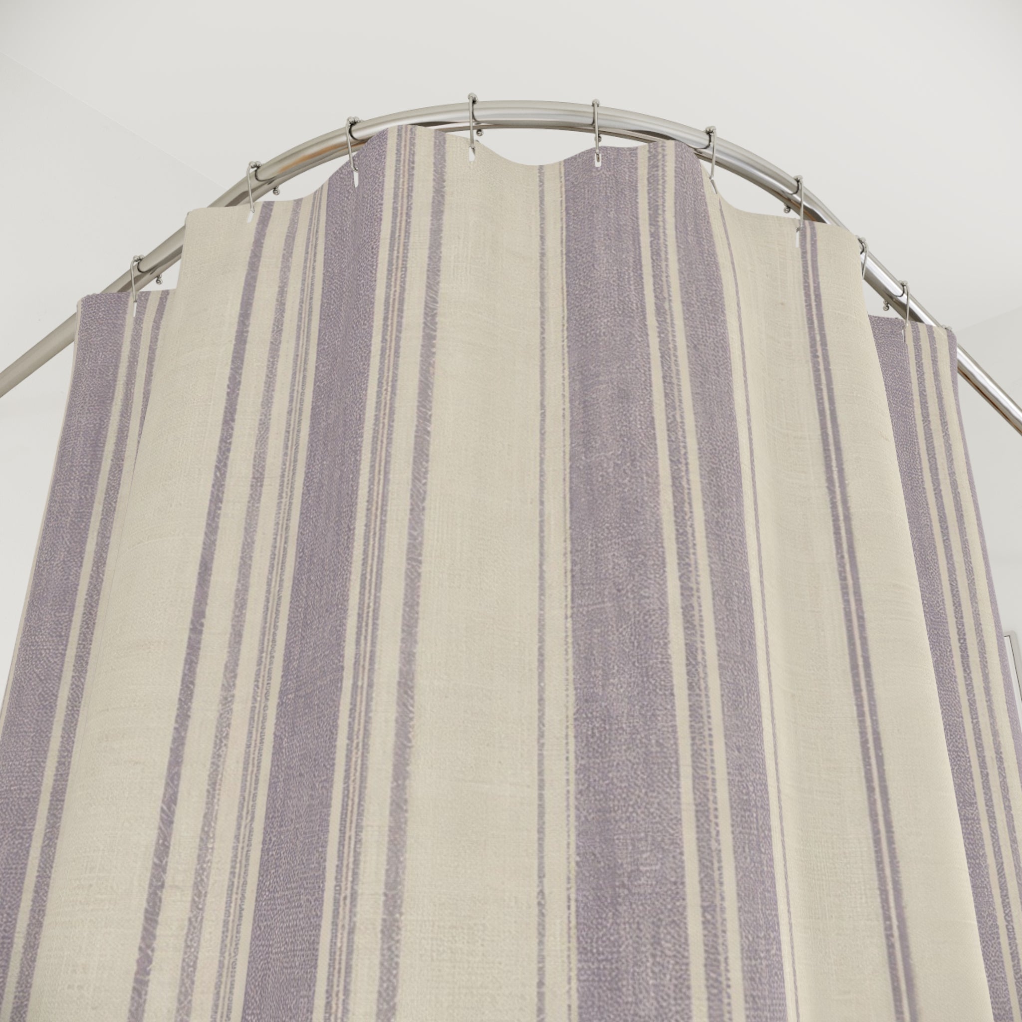 Striped Shower Curtain, French Country Bath Decor, Lavender Beige Vertical Stripe Pattern, Soft Neutral Guest Bathroom Decor Style