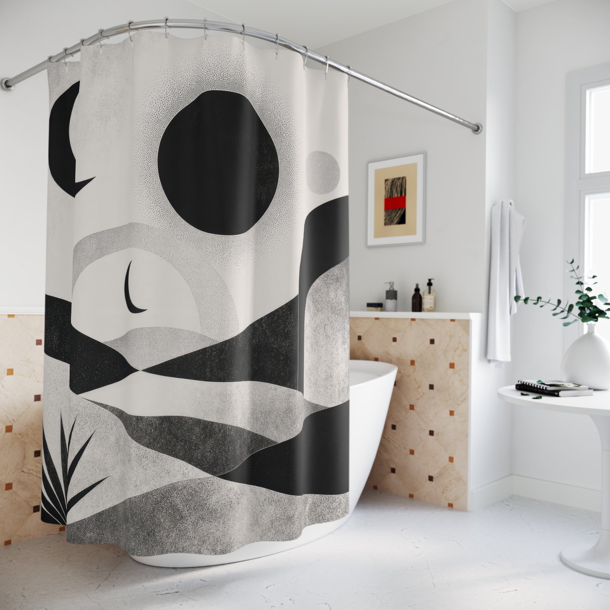 Black White Desert Landscape Shower Curtain