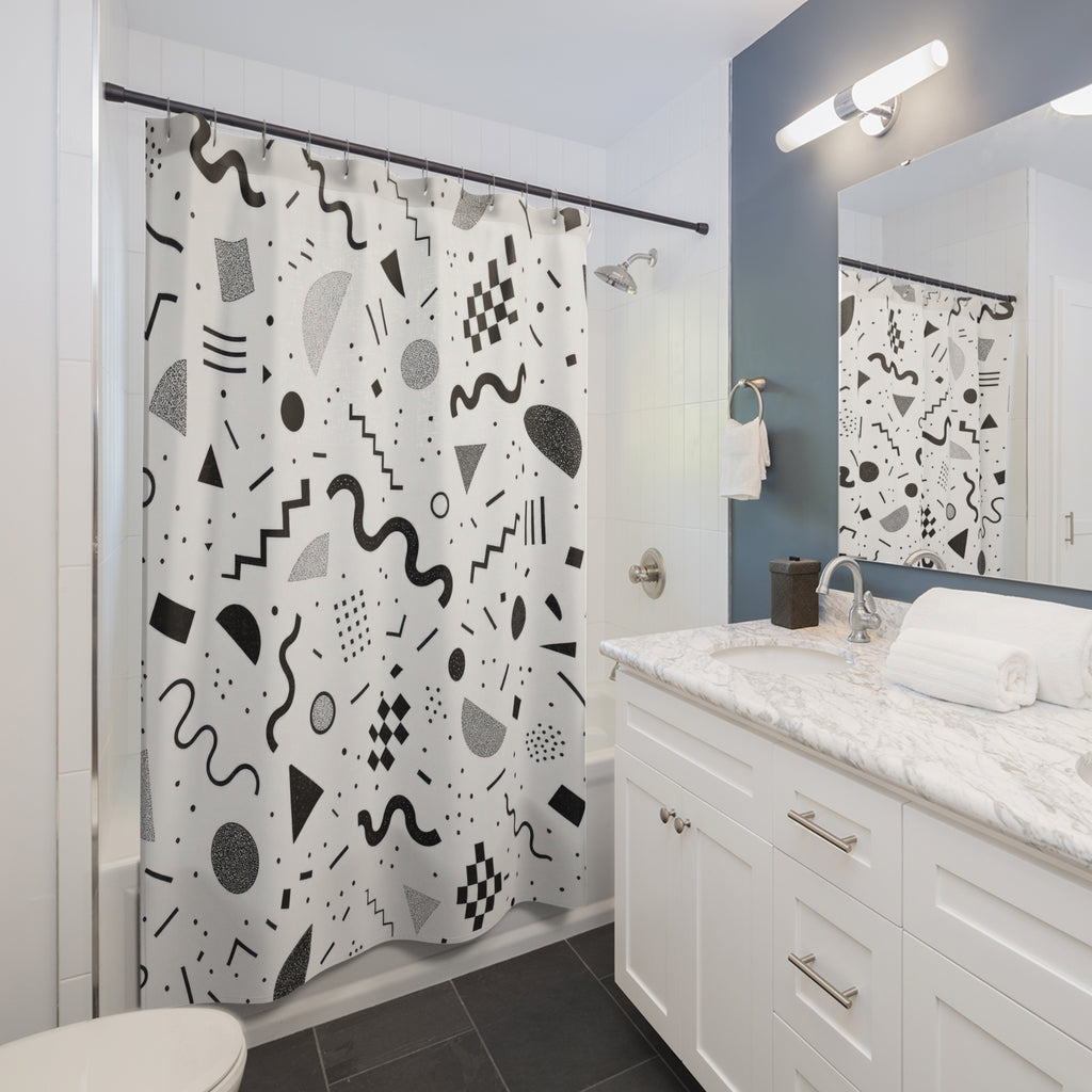 Black White Abstract Confetti Shower Curtain