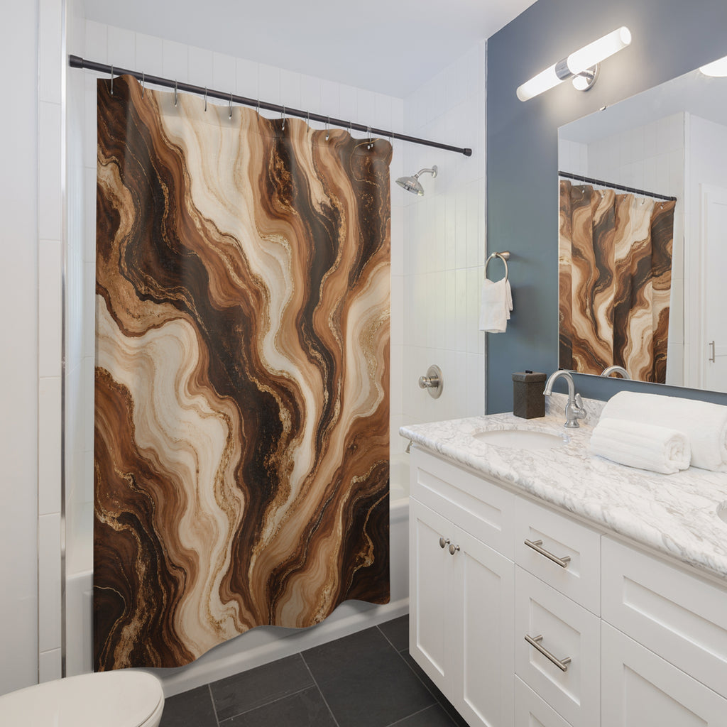 Brown Cream Agate Swirl Shower Curtain