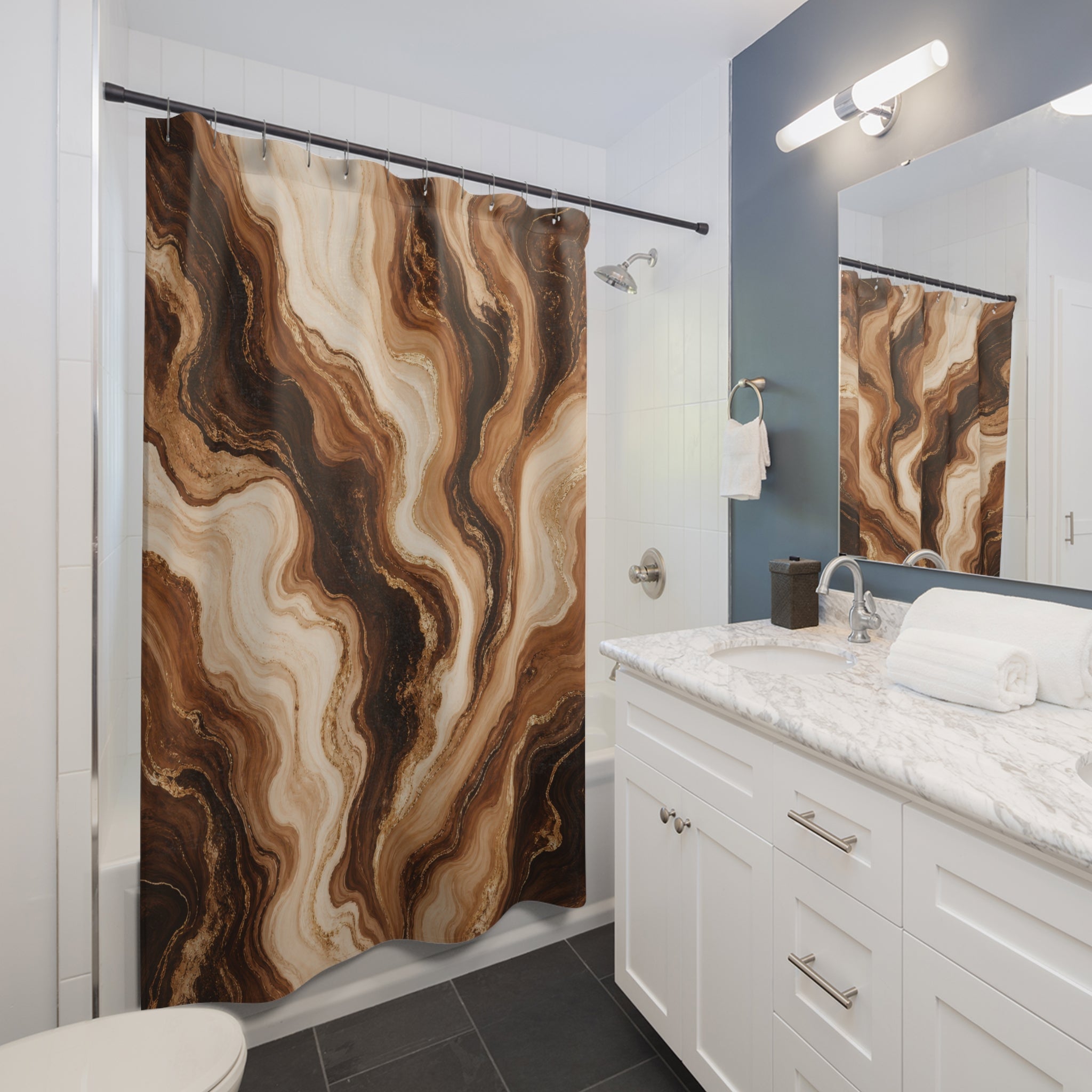 Brown Cream Agate Swirl Shower Curtain