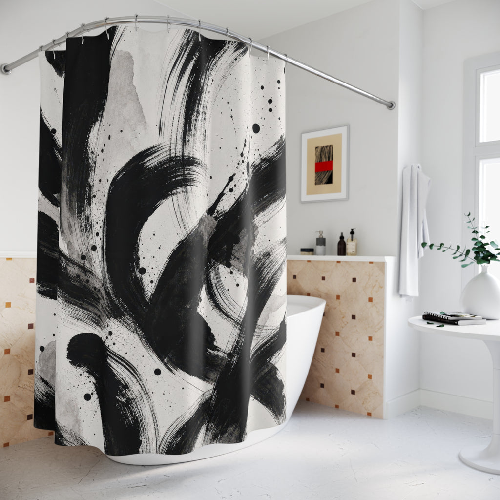 Black White Brush Stroke Shower Curtain
