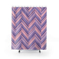 Lavender and blush pink herringbone stripes shower curtain with full front view