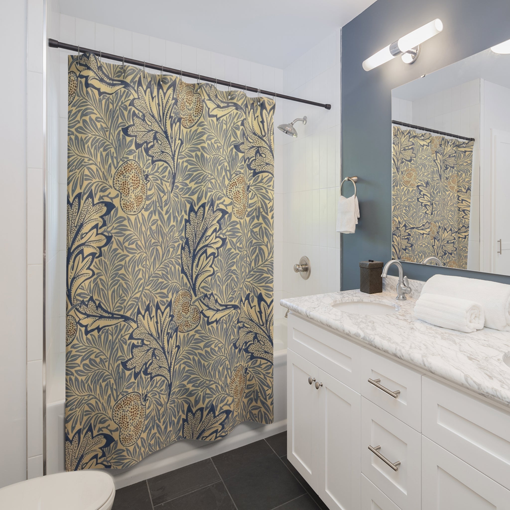 Morris Apple Shower Curtain – 1877 Blue & Beige