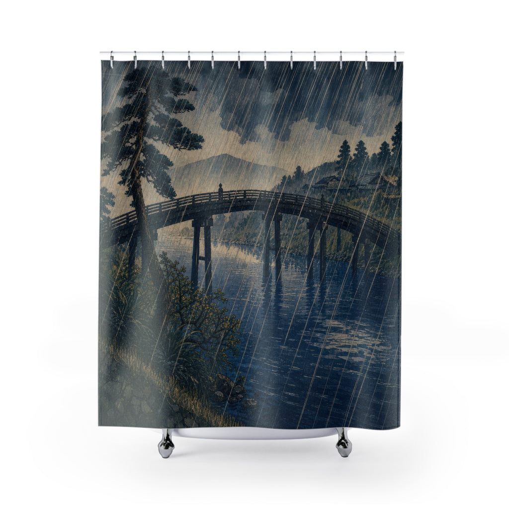 Bridge River Rain Print Shower Curtain
