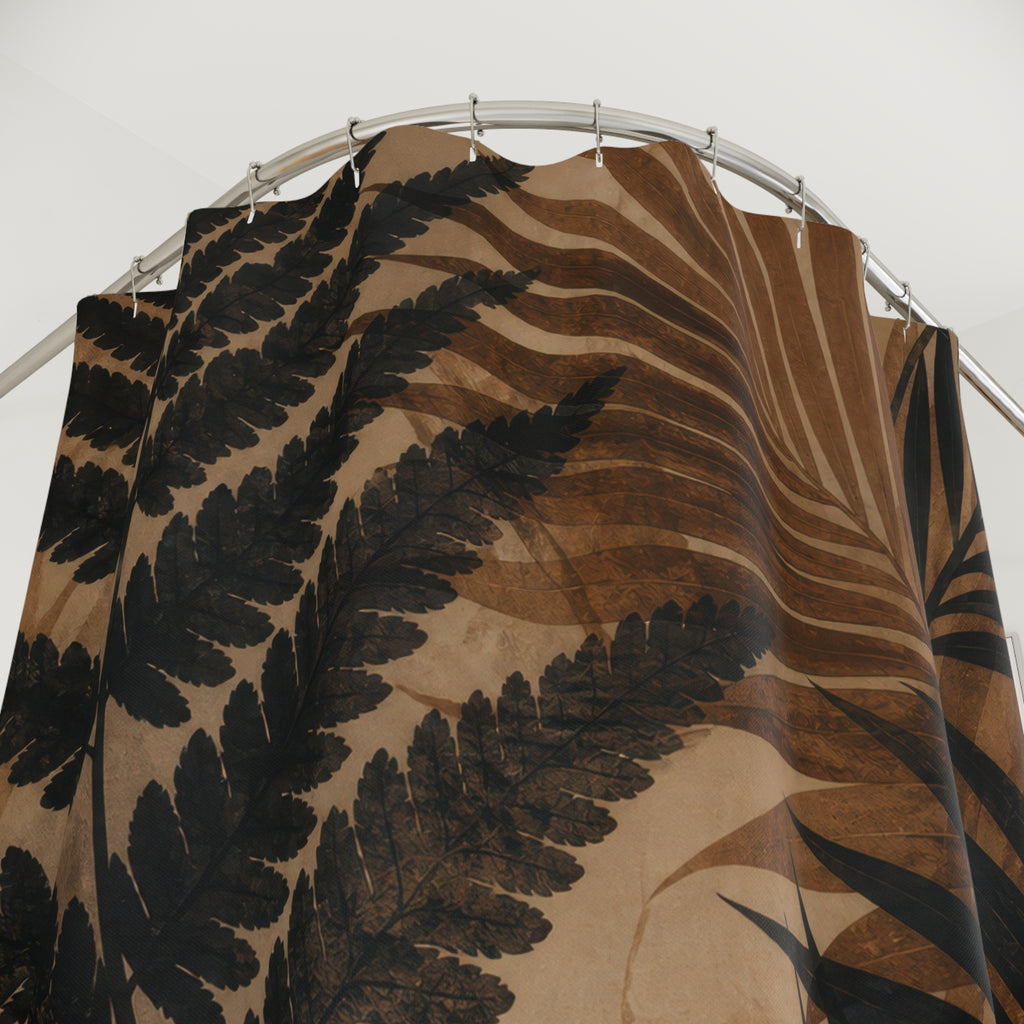 Black Brown Tropical Botanical Shower Curtain