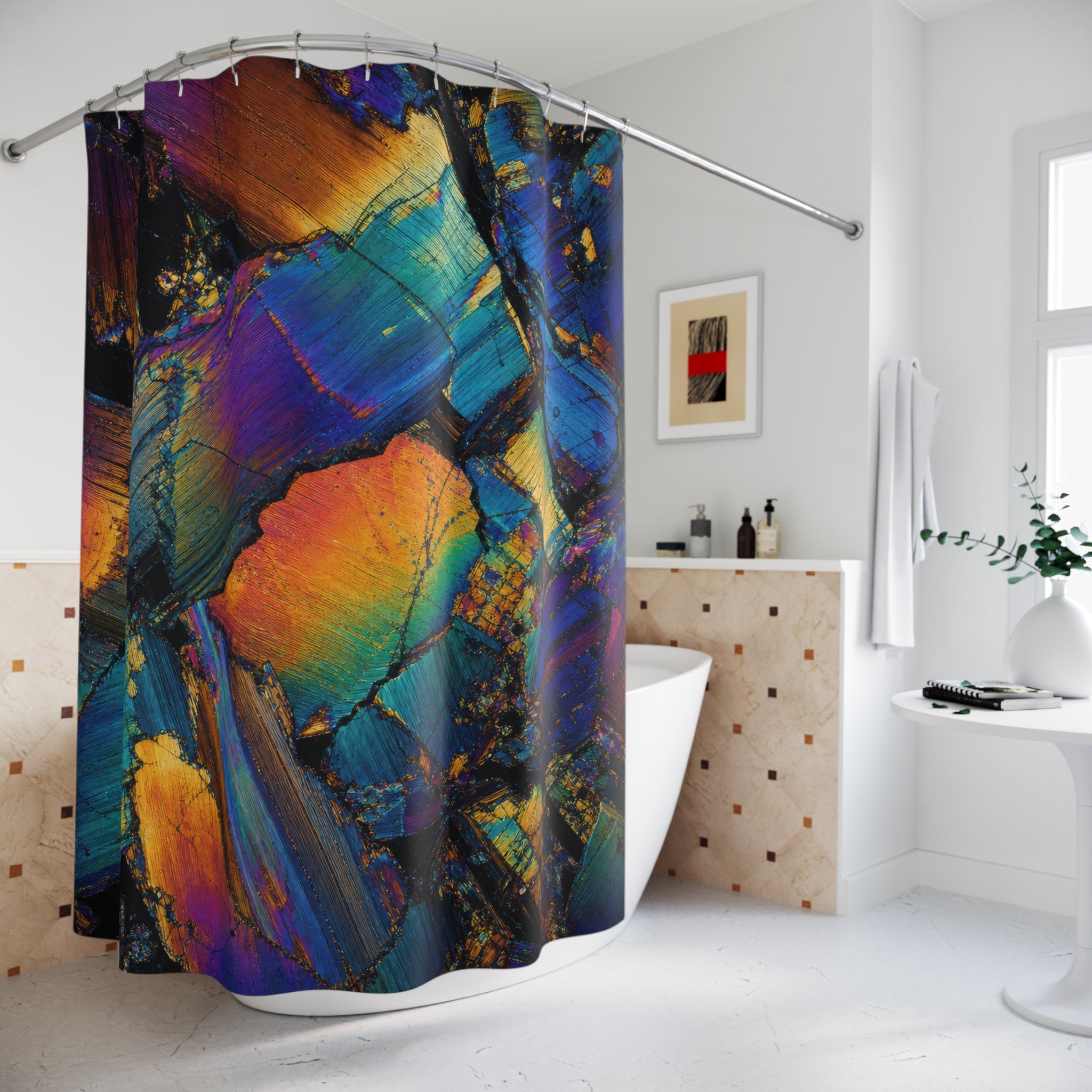 Colorful Abstract Geometric Facets Crystal Shower Curtain