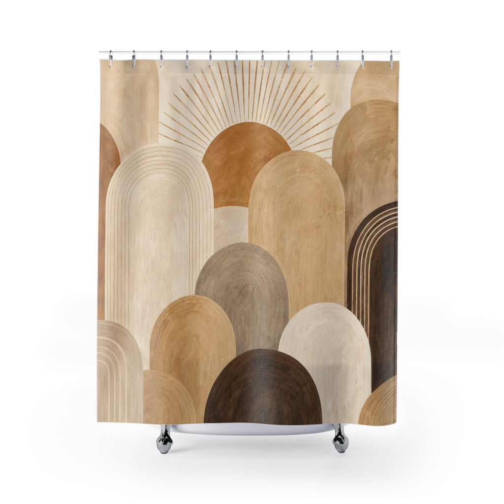Brown Beige Sunburst Arch Shower Curtain