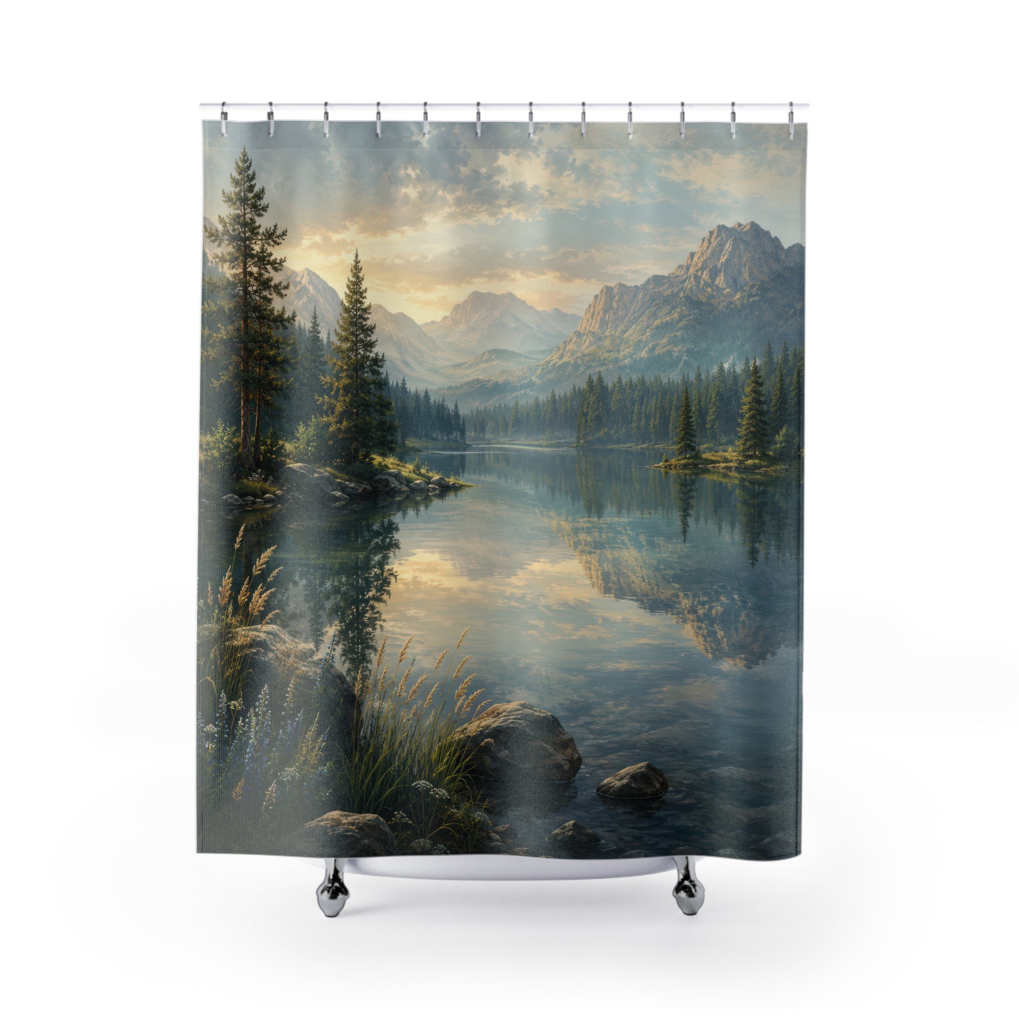 Mountain Lake Shower Curtain: Forest Nature