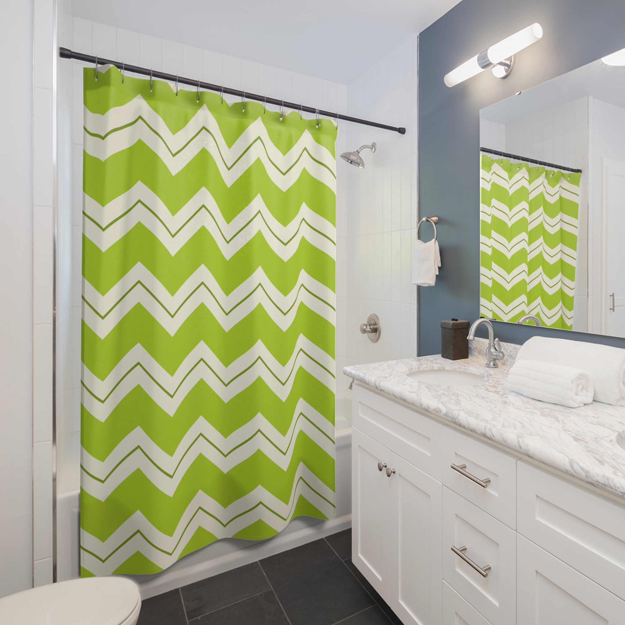 Green Lime Shower Curtain: Chevron Zigzag