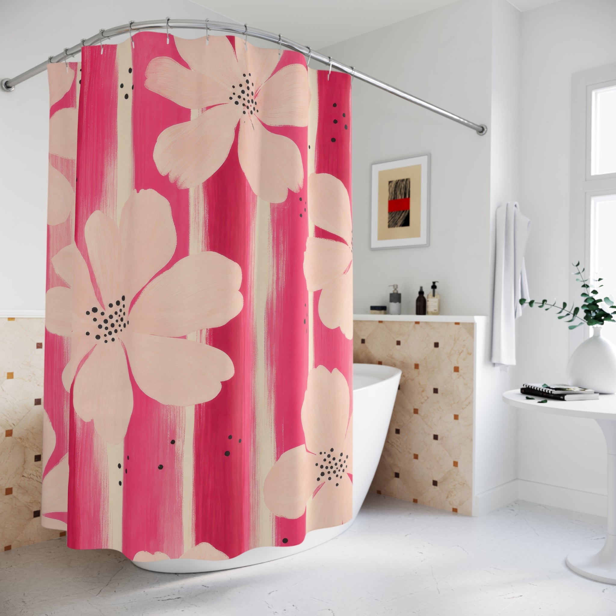 Hot Pink Floral Shower Curtain